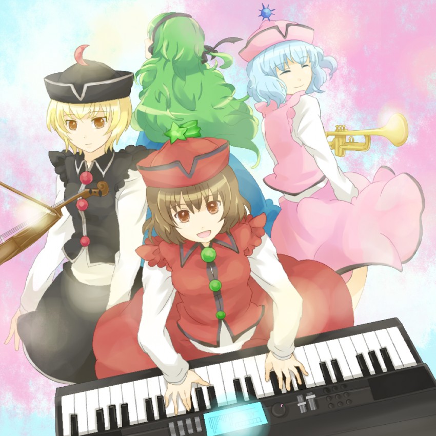 lunasa prismriver, merlin prismriver, lyrica prismriver, and layla prismriver (touhou) drawn by bronne