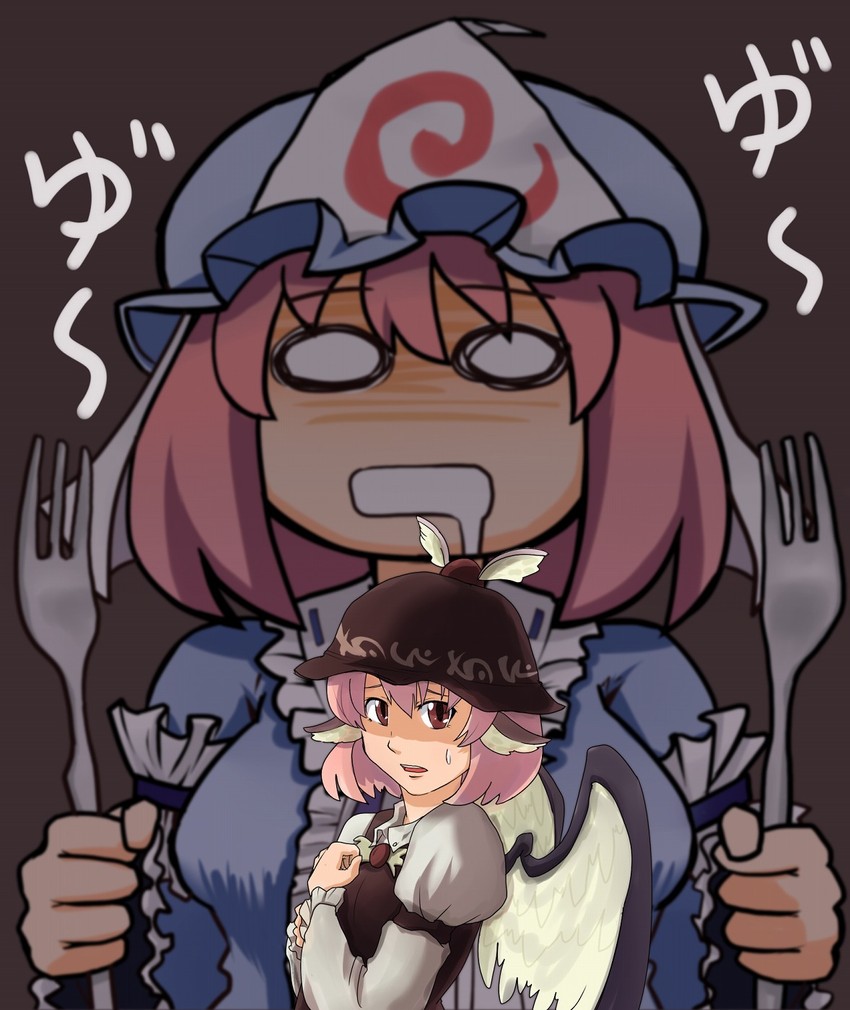 saigyouji yuyuko and mystia lorelei (touhou) drawn by maru_take