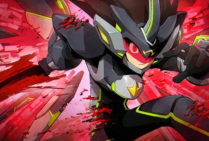 geo stelar, star force mega man, and black ace (mega man and 2 more) drawn by okkuu_(oexistcm)