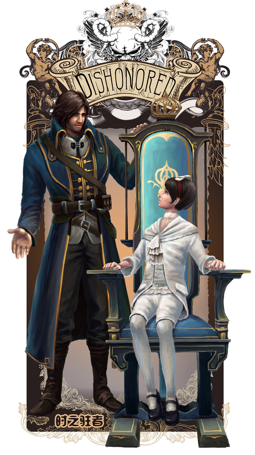 emily kaldwin and corvo attano (dishonored) drawn by shizhi_zhuzbe