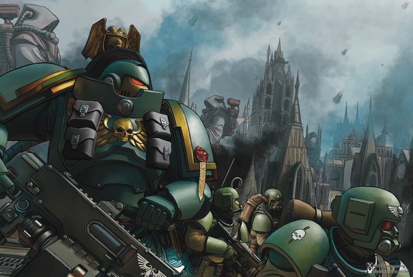 adeptus astartes and astra militarum (warhammer 40k) drawn by nnnmengmeng