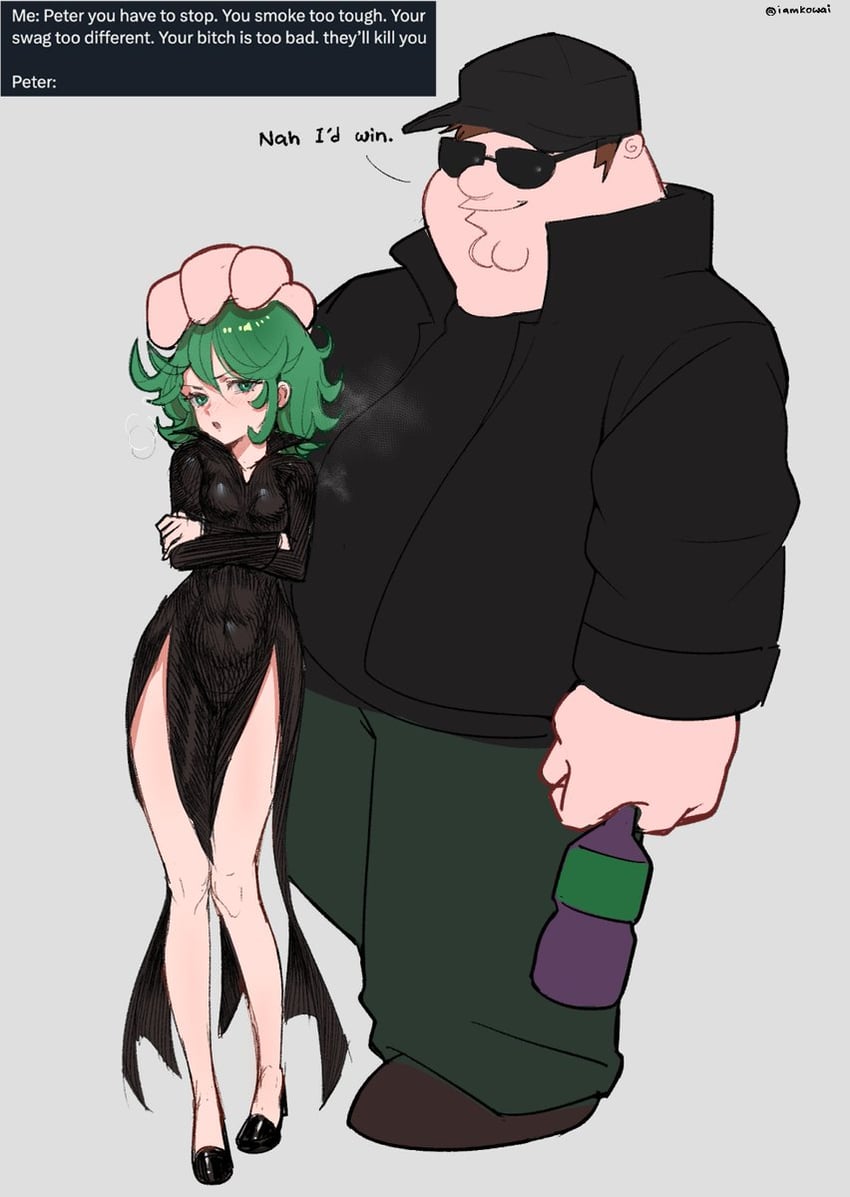 tatsumaki and peter griffin (one-punch man and 1 more) drawn by kowai_(iamkowai)