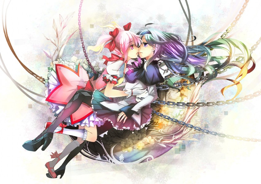 akemi homura and kaname madoka (mahou shoujo madoka magica) drawn by fuyouchu