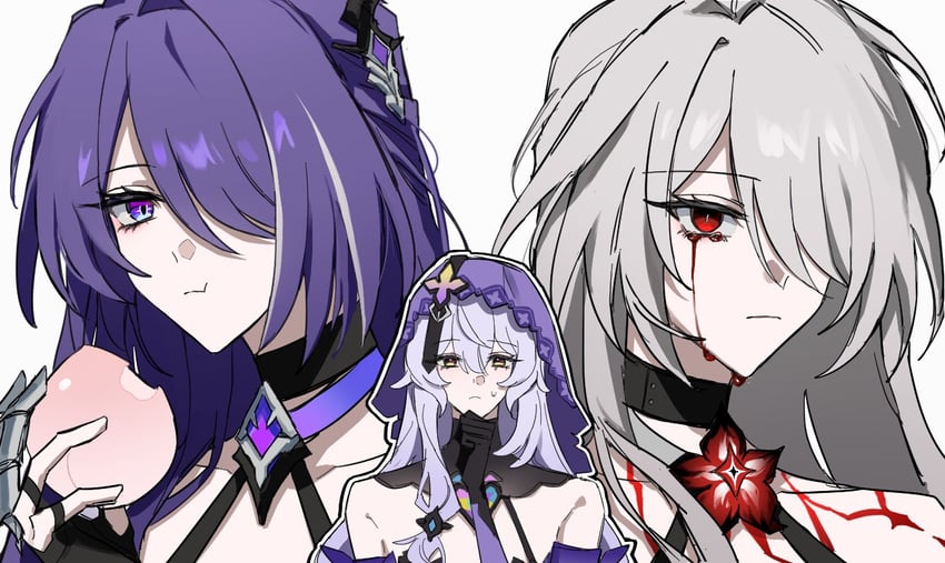 acheron and black swan (honkai and 1 more) drawn by owo_spinach