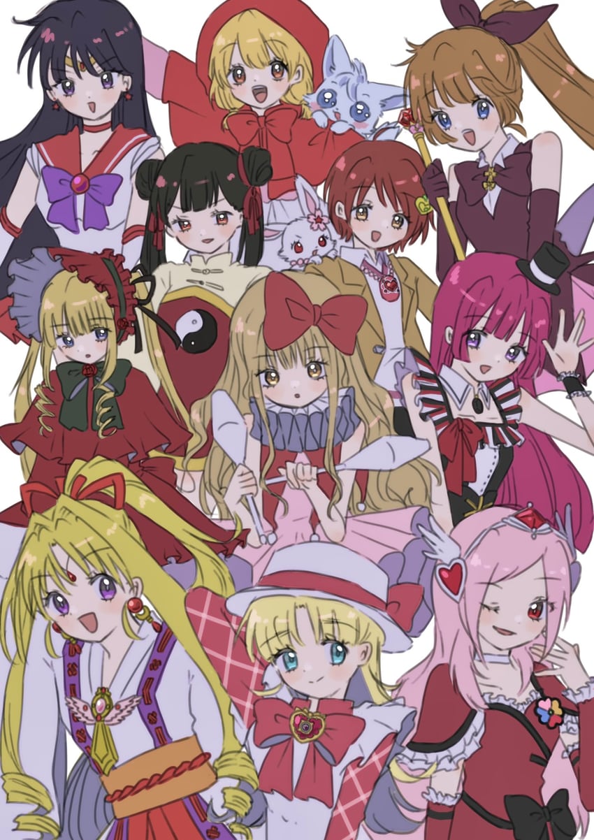 shinku, hino rei, higashi setsuna, sailor mars, cure passion, and 13 more (precure and 12 more) drawn by atat_karubi