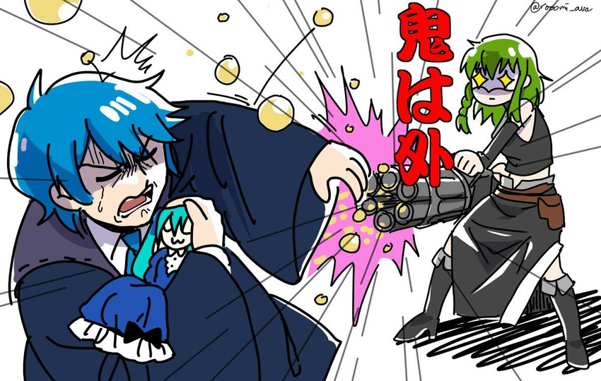 hatsune miku, kaito, gumi, gallerian marlon, clockworker's doll, and 2 more (vocaloid and 3 more) drawn by rooomi