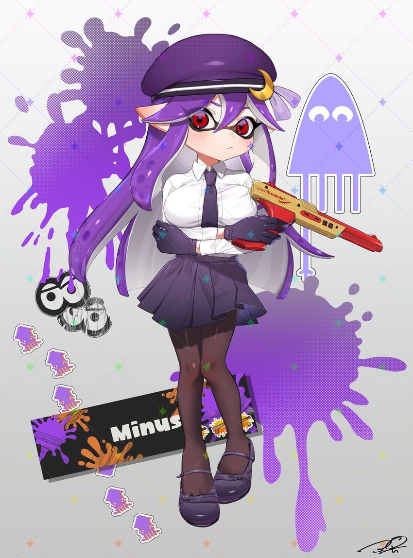 inkling player character and inkling girl (splatoon and 1 more) drawn by puchiman