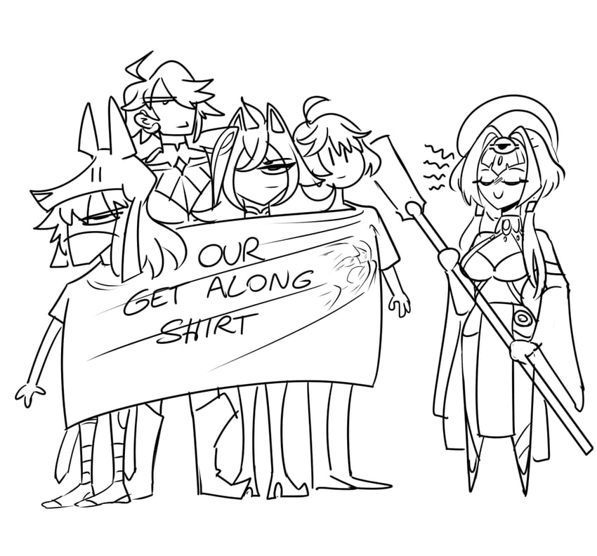 aether, paimon, alhaitham, cyno, dehya, and 1 more (genshin impact) drawn by clinickcase