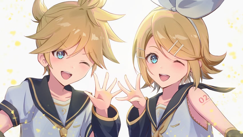 kagamine rin and kagamine len (vocaloid) drawn by aiu_eika