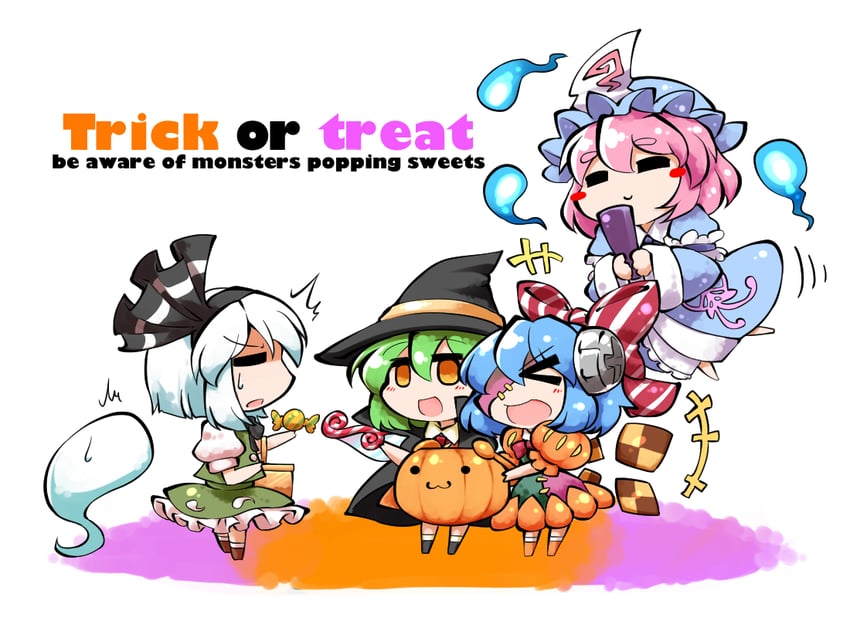 konpaku youmu, cirno, saigyouji yuyuko, and daiyousei (touhou) drawn by kashuu_(b-q)