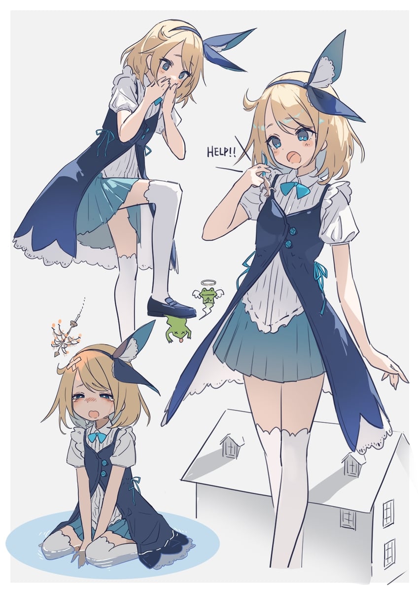 alice, frog footman, and bill the lizard (alice's adventures in wonderland) drawn by wakuseiy
