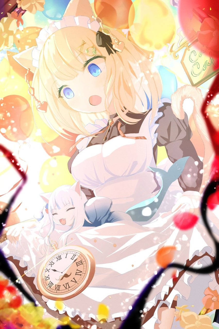 gawr gura and watson amelia (hololive and 1 more) drawn by holly_(ruptonotty)
