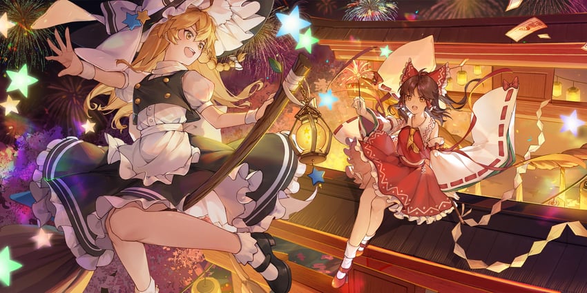 hakurei reimu and kirisame marisa (touhou and 1 more) drawn by kotatsu_kaya