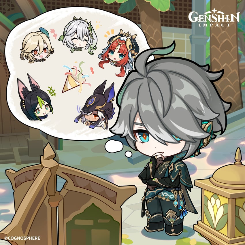 nahida, nilou, alhaitham, tighnari, kaveh, and 1 more (genshin impact)