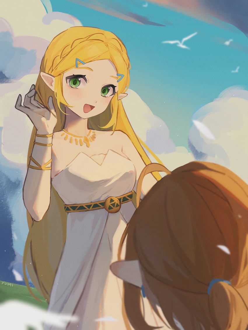 link and princess zelda (the legend of zelda and 1 more) drawn by yumiyumo3o