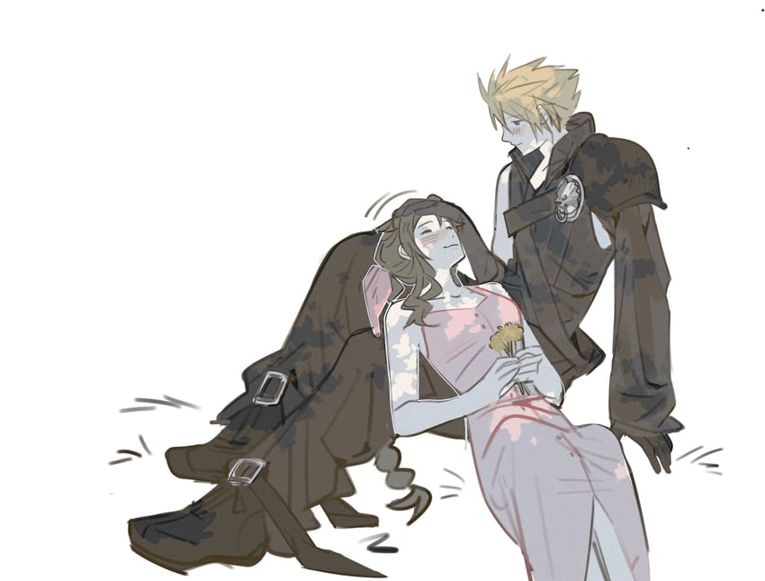 cloud strife and aerith gainsborough (final fantasy and 2 more) drawn by mmmckayyy