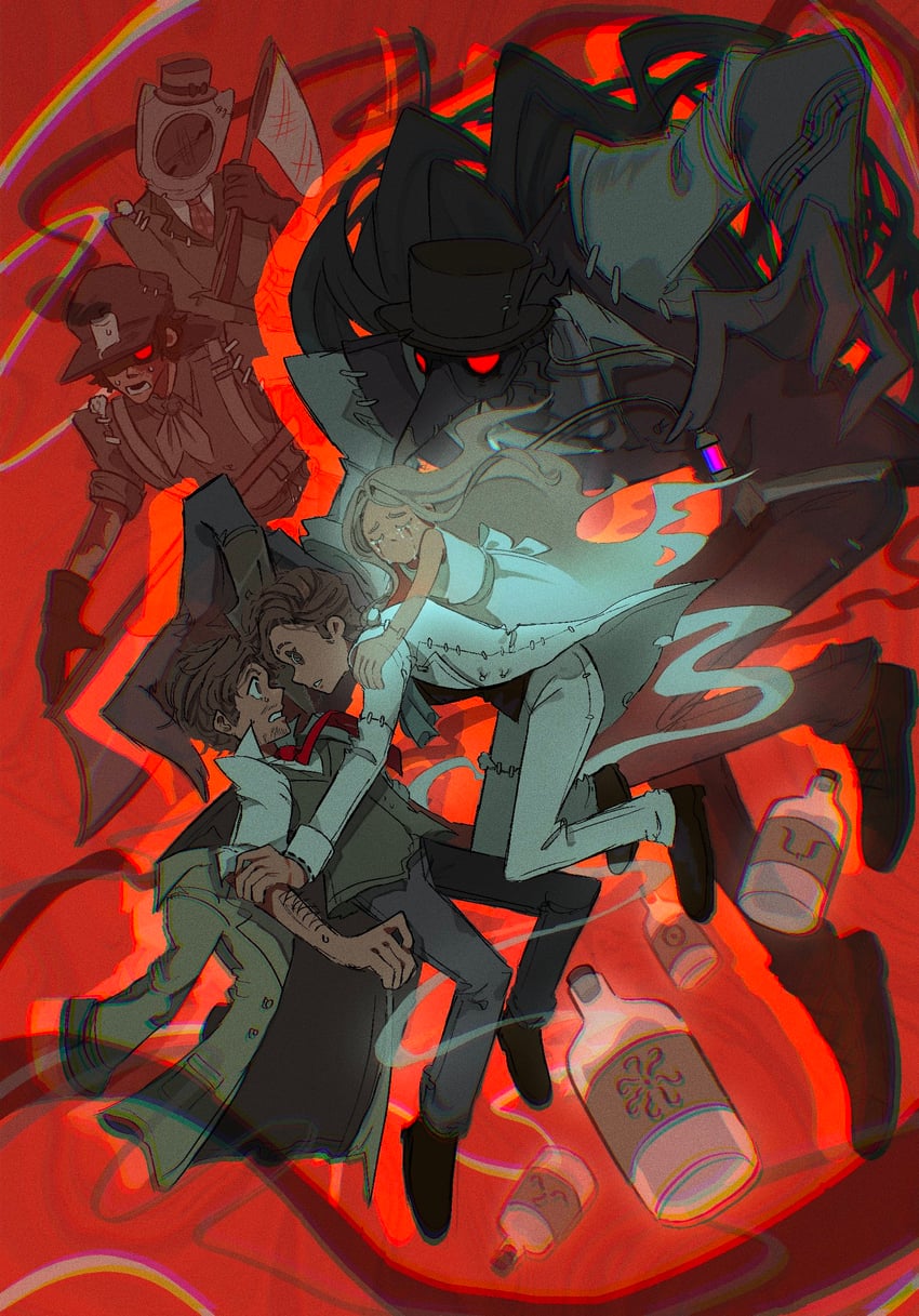 norton campbell, orpheus, memory, melly plinius, and nightmare (identity v) drawn by gouboot
