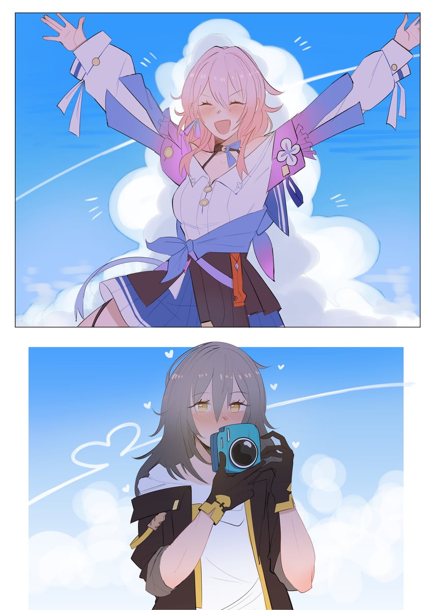trailblazer, stelle, and march 7th (honkai and 1 more) drawn by yorobisan