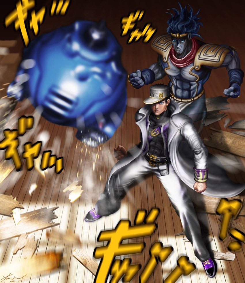 kujo jotaro, star platinum, and sheer heart attack (jojo no kimyou na bouken and 1 more) drawn by alscoma