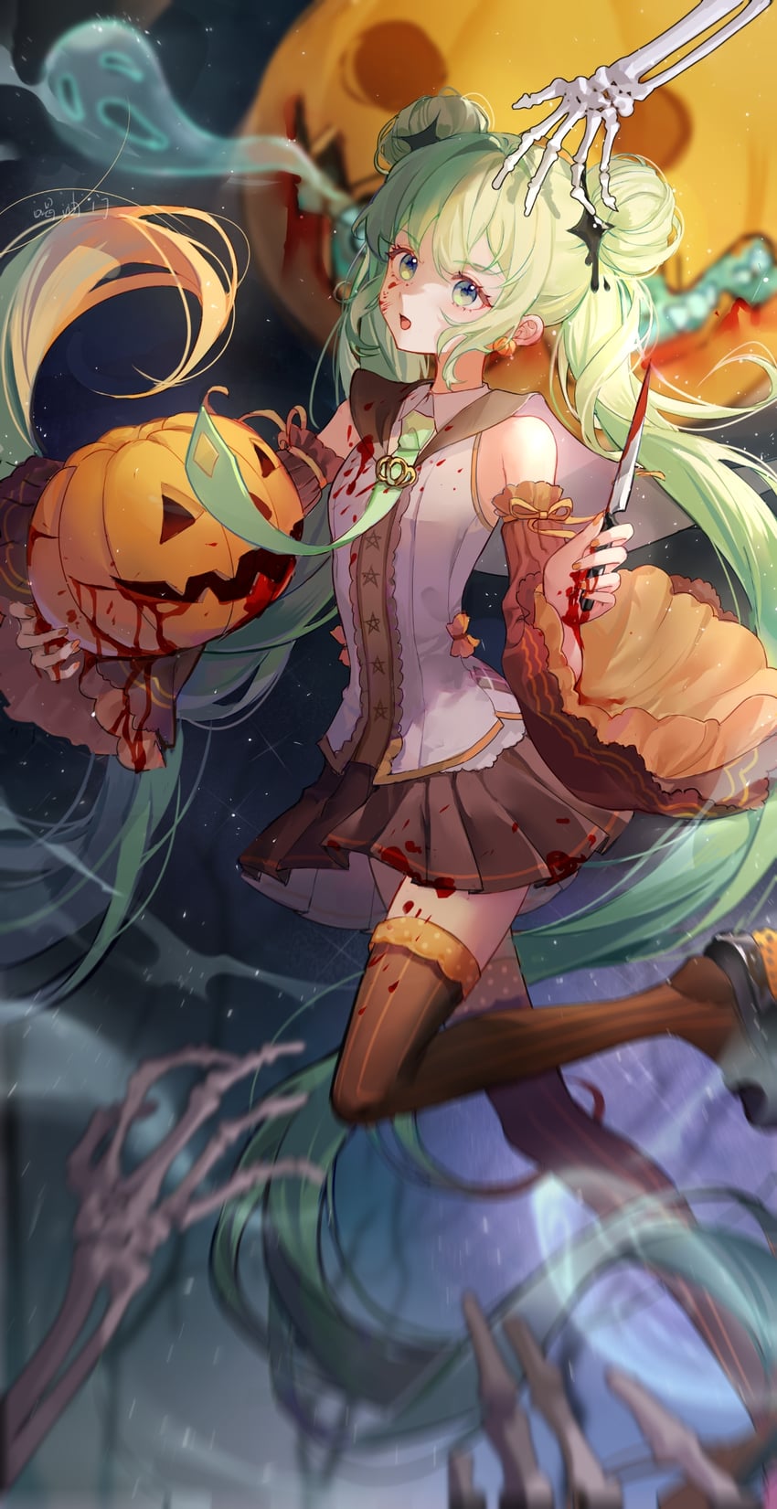 hatsune miku and trick or miku (vocaloid) drawn by youmen