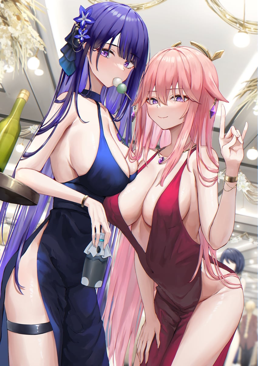 raiden shogun and yae miko (genshin impact) drawn by piripun
