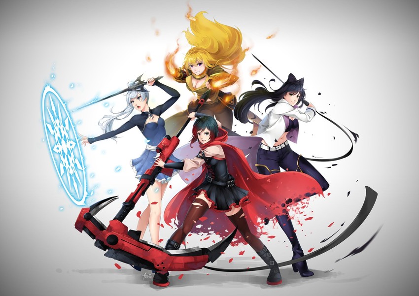 ruby rose, weiss schnee, yang xiao long, and blake belladonna (rwby) drawn by lulu-chan92