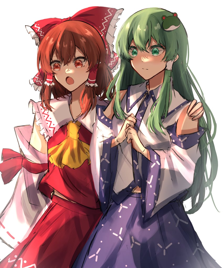 hakurei reimu and kochiya sanae (touhou) drawn by jingai_(k1bun)