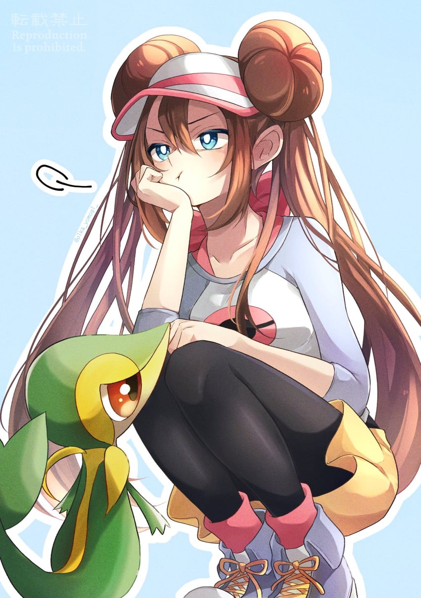 rosa and snivy (pokemon and 1 more) drawn by yomogi_(black-elf)