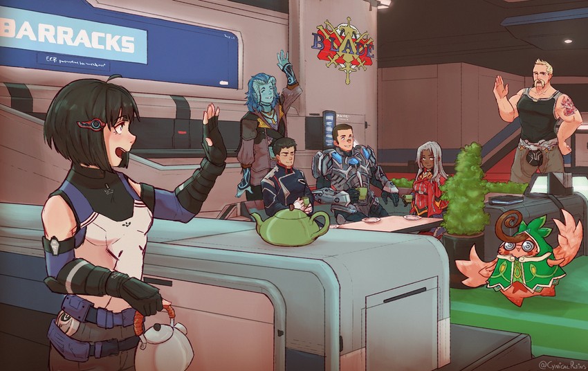 elma, lin lee koo, tatsu, doug barrett, l, and 2 more (xenoblade chronicles and 1 more) drawn by aurora_(cynicalruins)