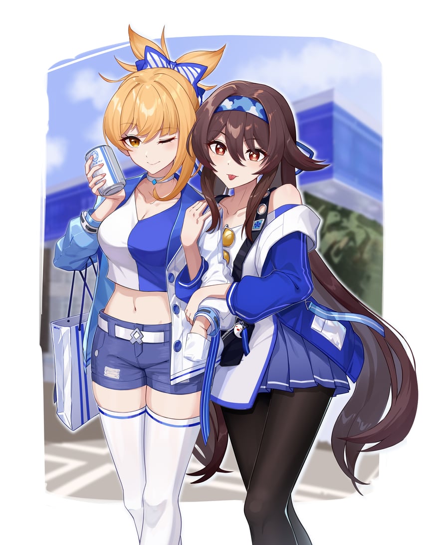hu tao and yoimiya (genshin impact and 1 more) drawn by hfp~kubiao