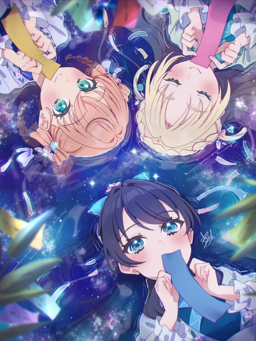hinoshita kaho, murano sayaka, and osawa rurino (love live! and 1 more) drawn by kyaku_tasu