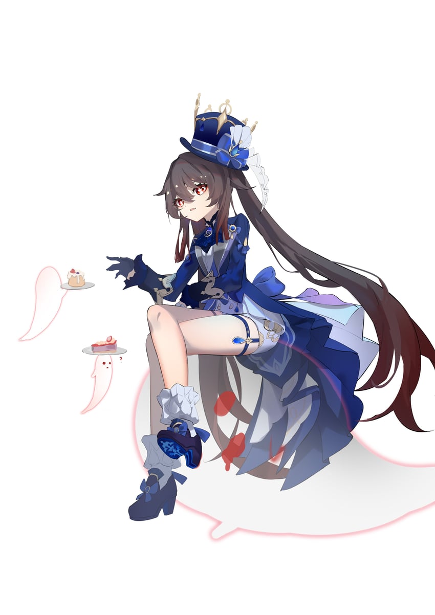 hu tao, furina, and boo tao (genshin impact) drawn by qixia