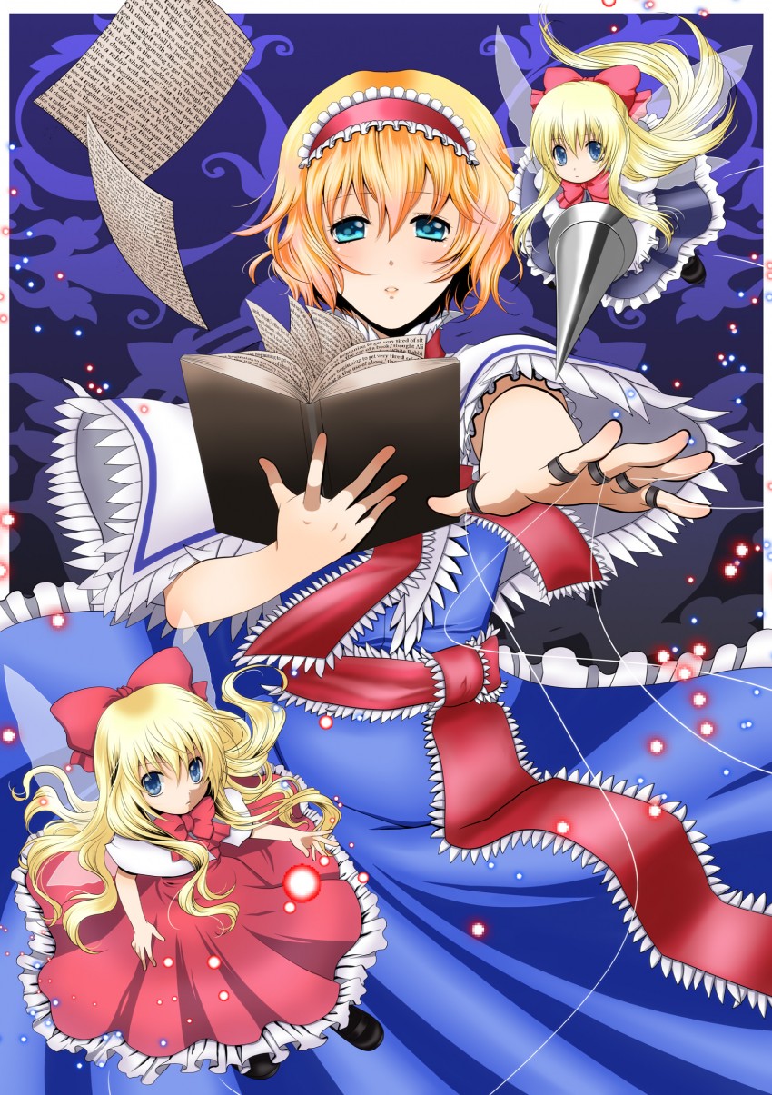 alice margatroid, shanghai doll, and hourai doll (touhou and 1 more) drawn by galaxy_blue