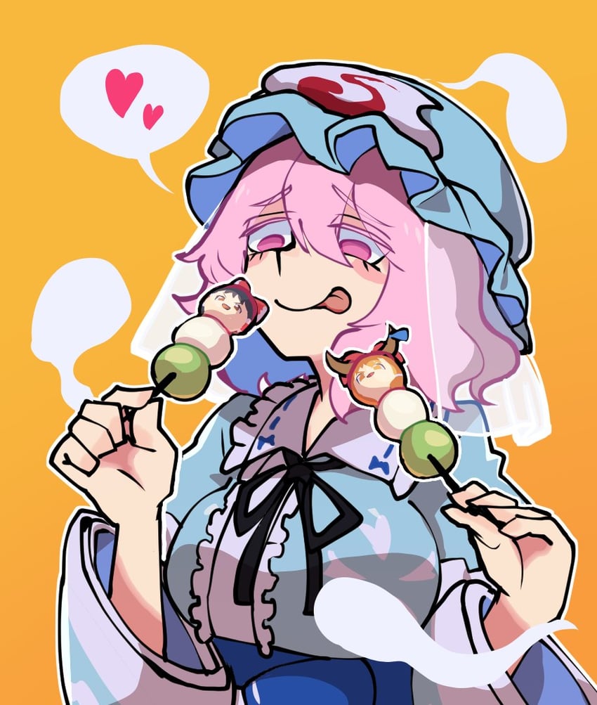 hakurei reimu, saigyouji yuyuko, and ibuki suika (touhou) drawn by iganashi1