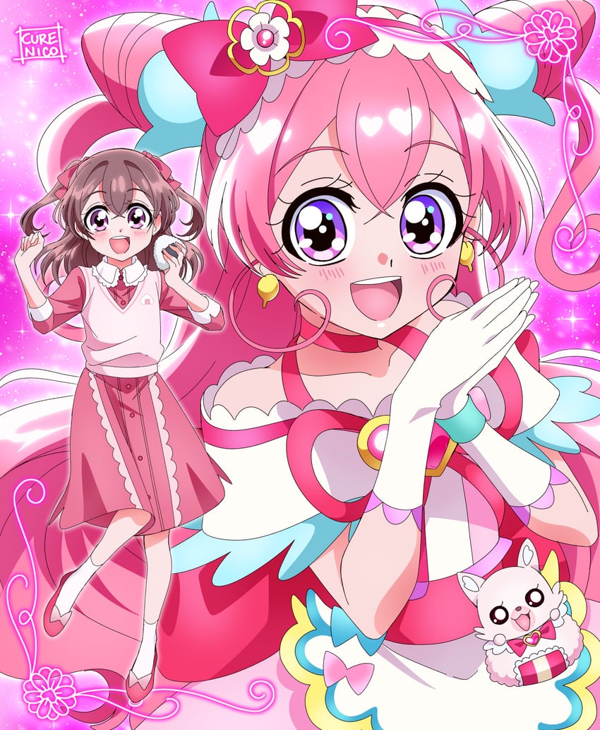 nagomi yui, cure precious, and kome-kome (precure and 1 more) drawn by cure_nico