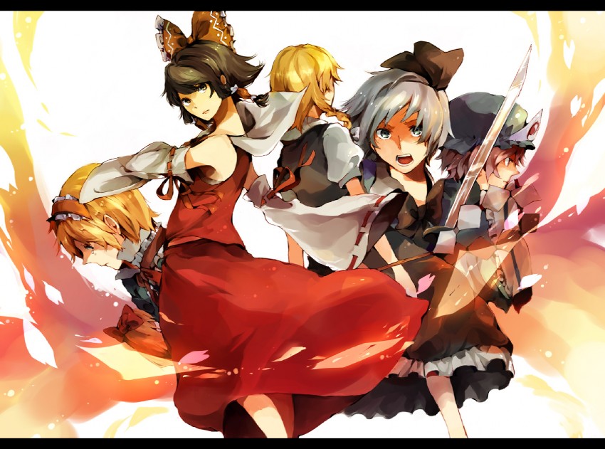 hakurei reimu, kirisame marisa, konpaku youmu, alice margatroid, and saigyouji yuyuko (touhou) drawn by yuuichi_(bobobo)