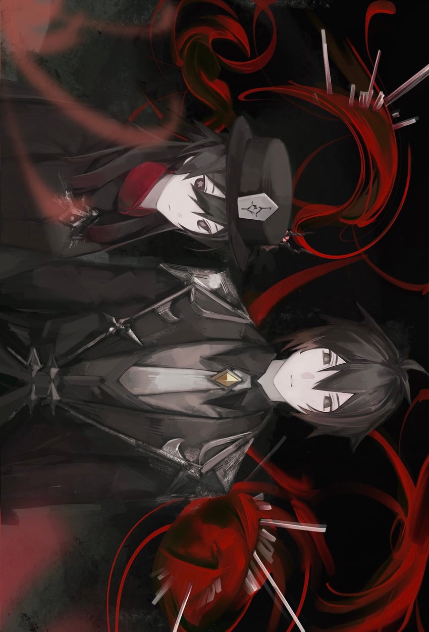 hu tao and zhongli (genshin impact) drawn by b_wing