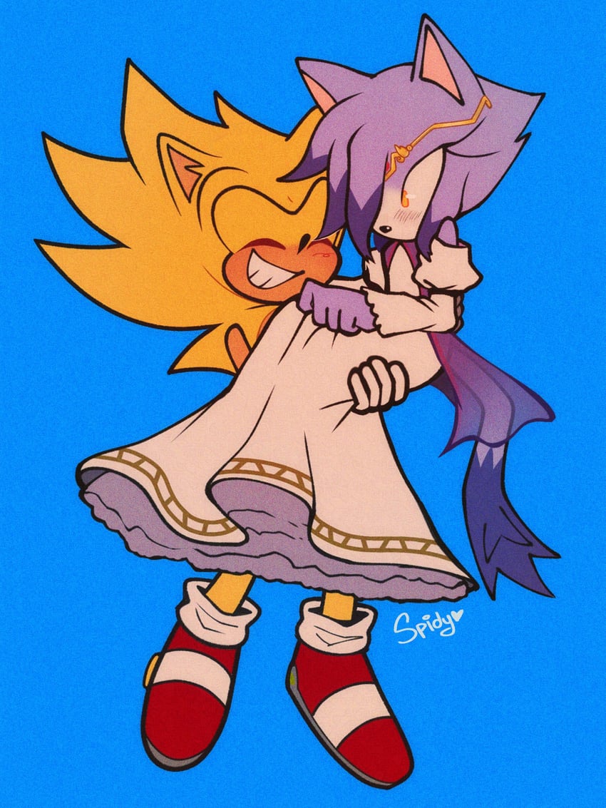 sonic the hedgehog, blaze the cat, and super sonic (sonic) drawn by spidercheetos