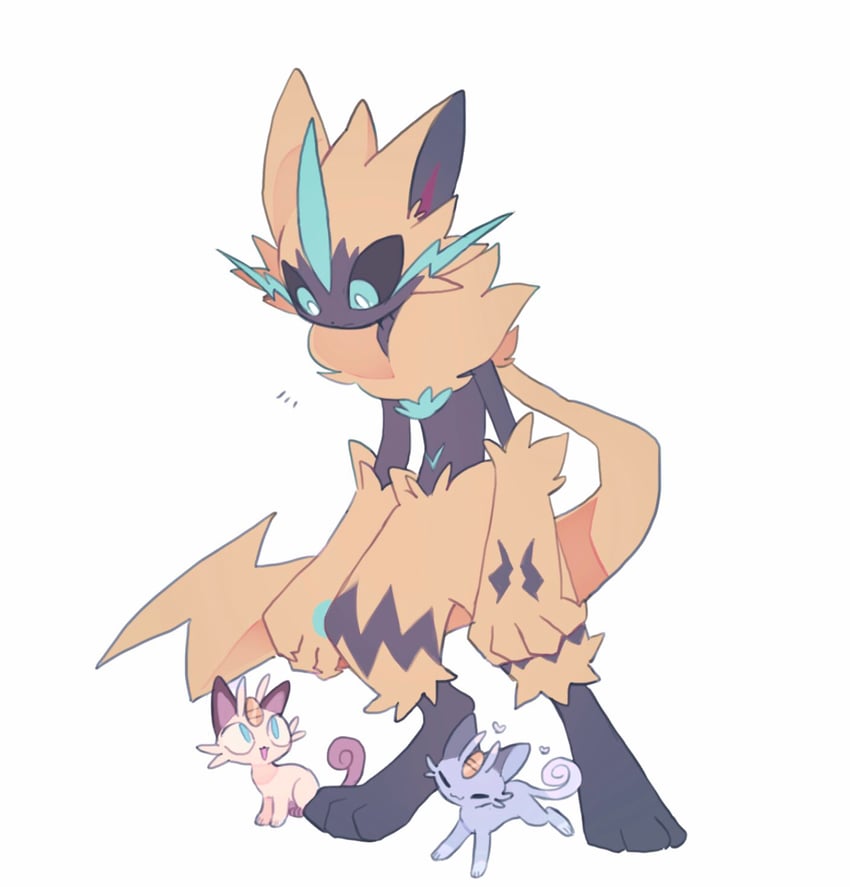 meowth, zeraora, and alolan meowth (pokemon) drawn by masayo_(skip)