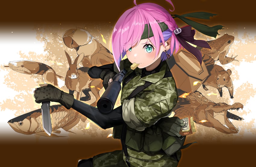 himemori luna and naked snake (hololive and 2 more) drawn by sora_no_tori