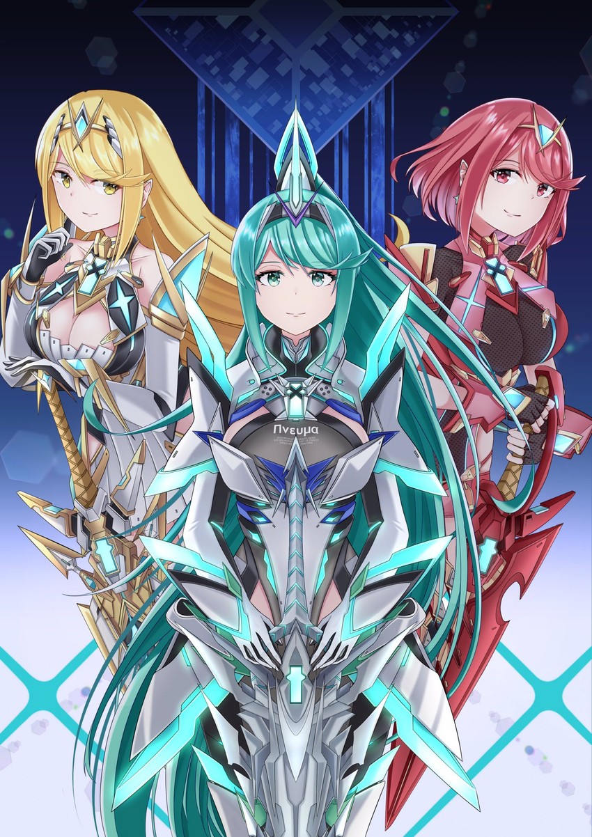 pyra, mythra, and pneuma (xenoblade chronicles and 1 more) drawn by sarasadou_dan