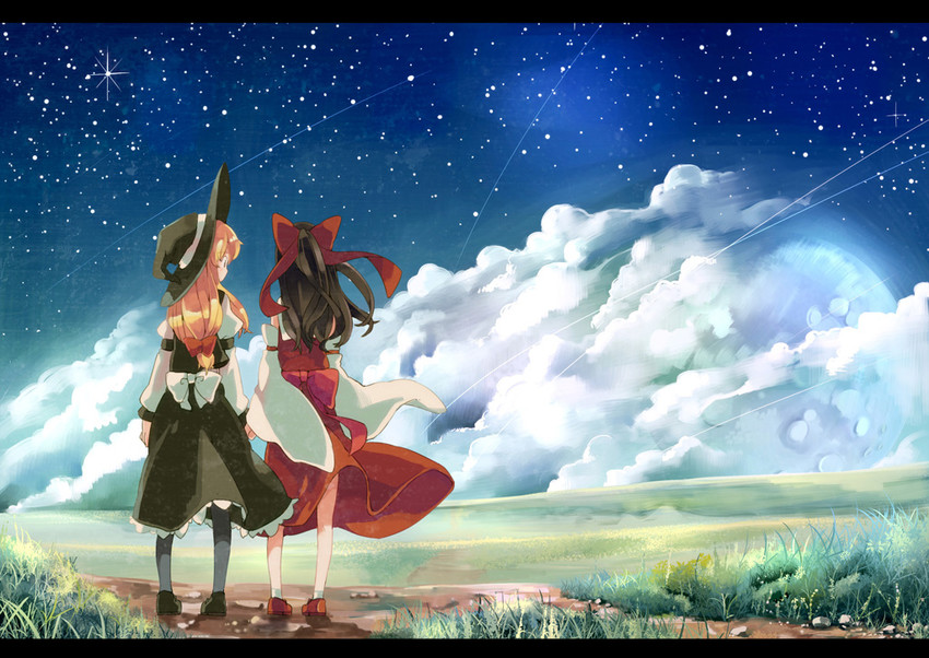 hakurei reimu and kirisame marisa (touhou) drawn by aoi_kujira