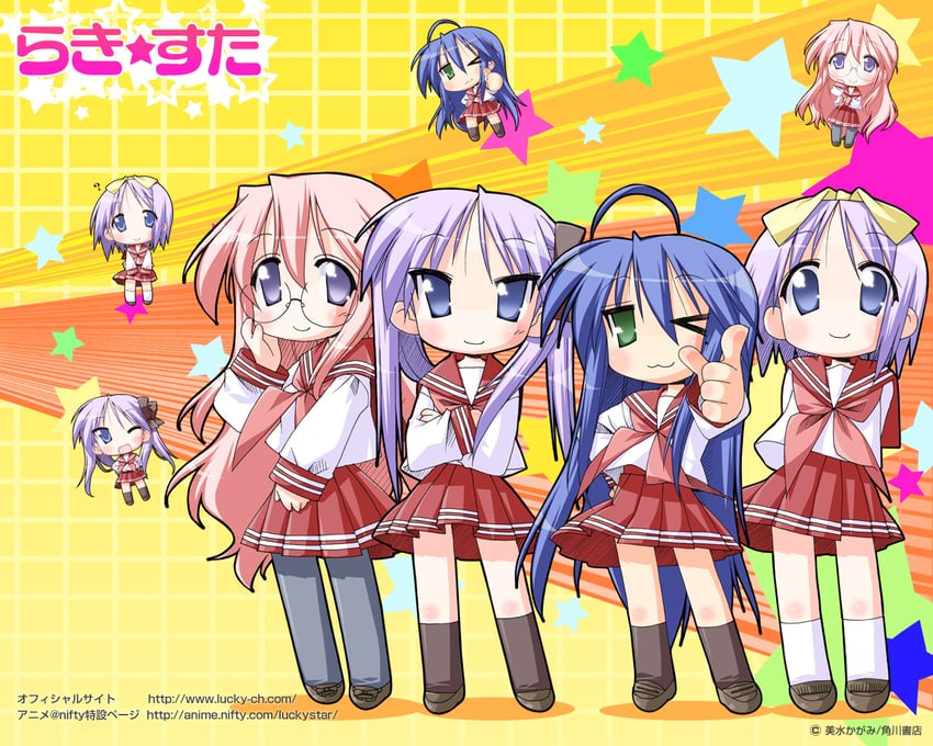 hiiragi kagami, izumi konata, hiiragi tsukasa, and takara miyuki (lucky star) drawn by yoshimizu_kagami