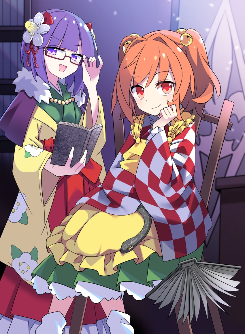 hieda no akyuu and motoori kosuzu (touhou) drawn by e.o.