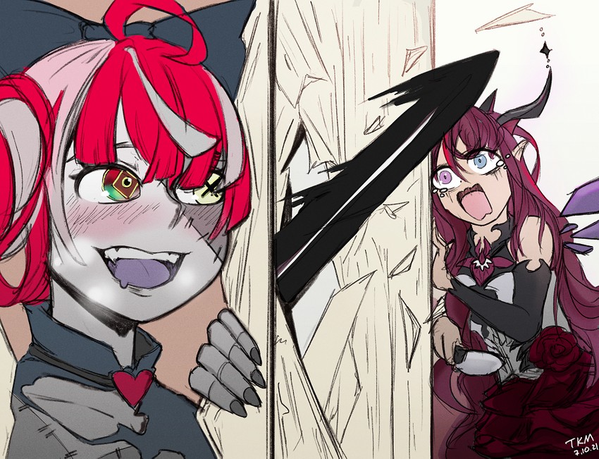 irys and kureiji ollie (hololive and 3 more) drawn by takomonty