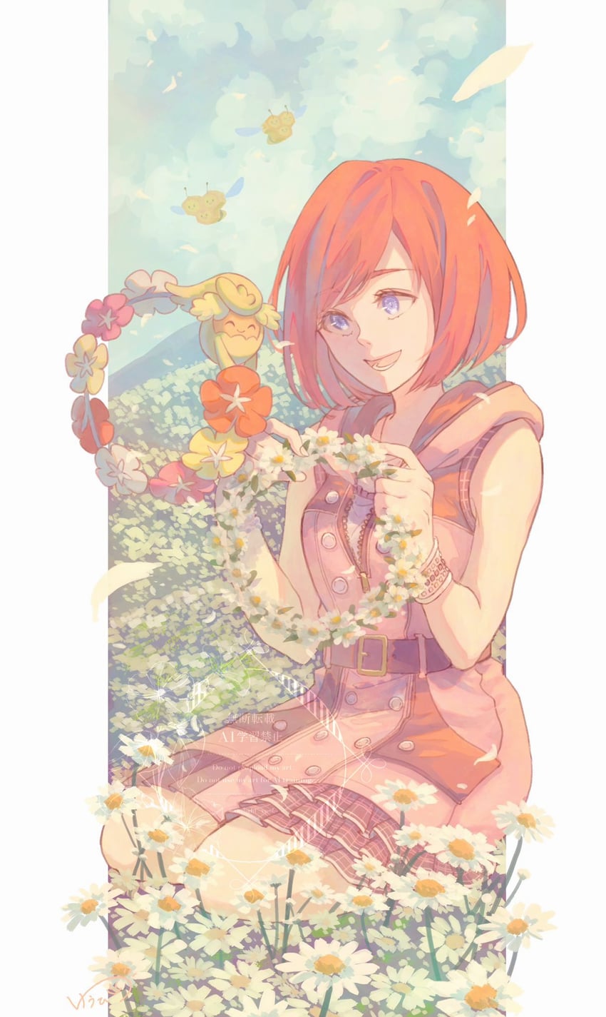 kairi, comfey, and combee (pokemon and 2 more) drawn by twilight_yuuhi
