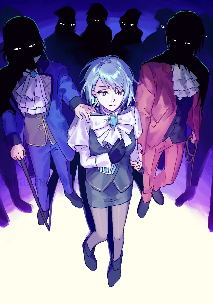miles edgeworth, franziska von karma, and manfred von karma (ace attorney and 1 more) drawn by oshaberi_usagi