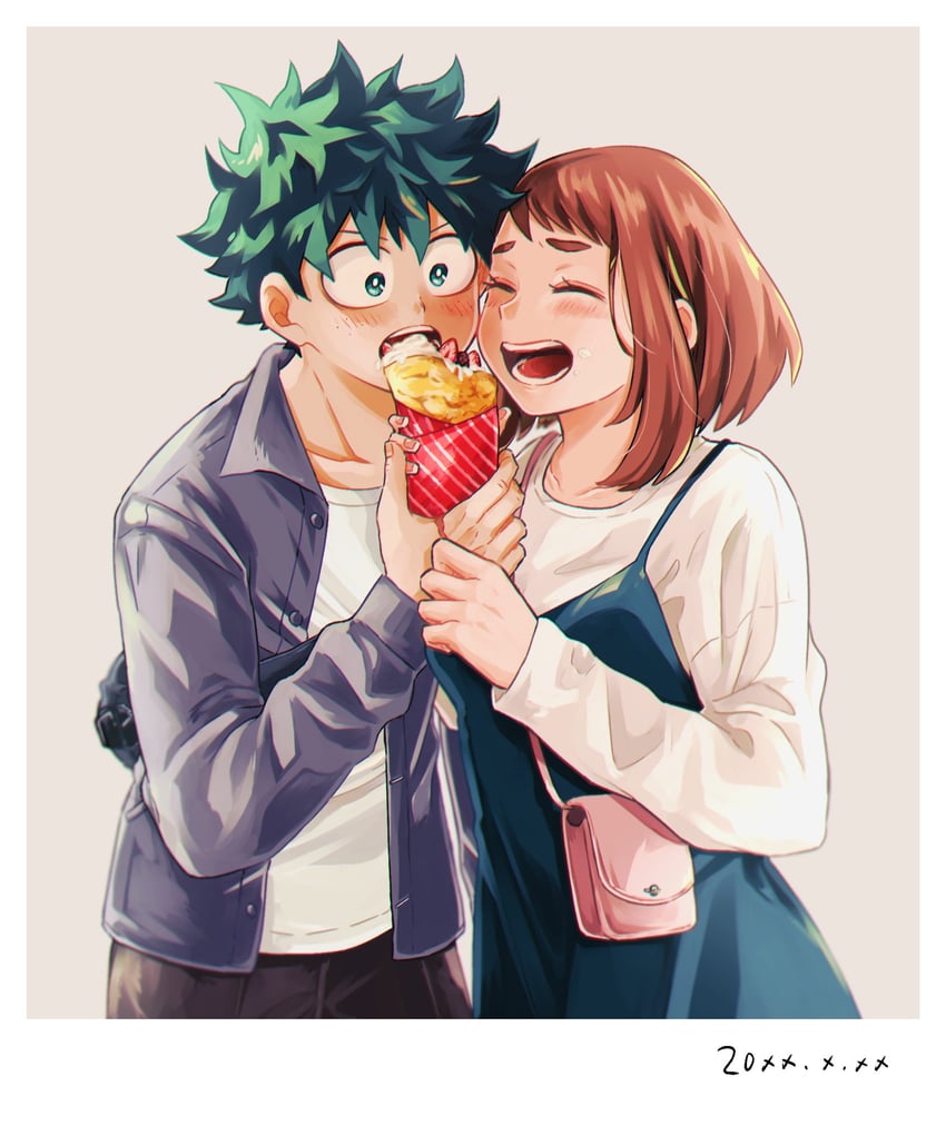 midoriya izuku and uraraka ochaco (boku no hero academia) drawn by tabetai_omochi