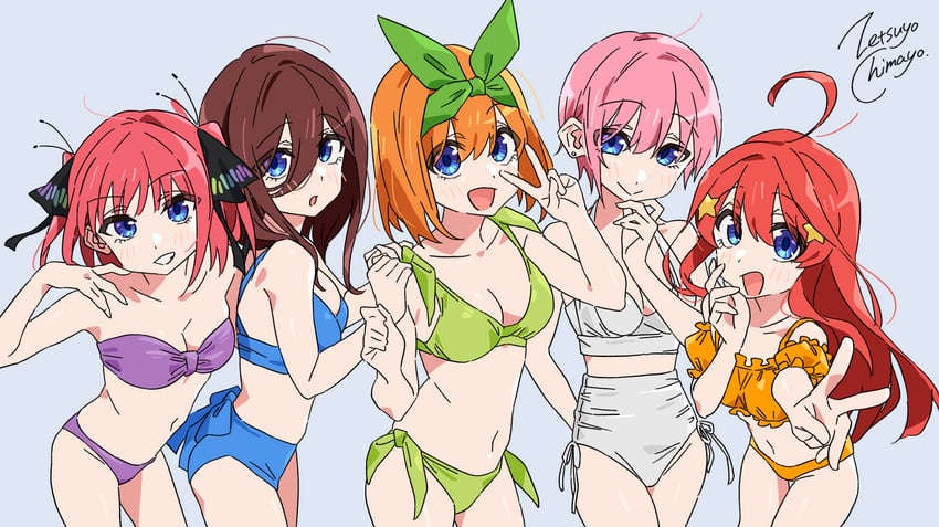 nakano nino, nakano miku, nakano yotsuba, nakano itsuki, and nakano ichika (go-toubun no hanayome) drawn by zetsuyo_chimayo