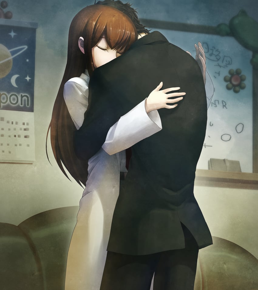 makise kurisu and okabe rintarou (steins;gate and 1 more) drawn by huke